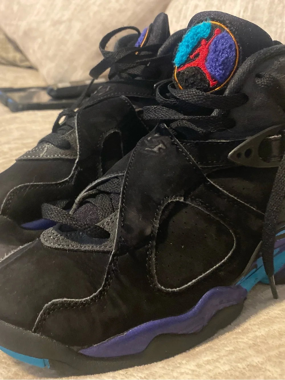 Jordan Black Suede Sneakers with Purple & Teal Accents
